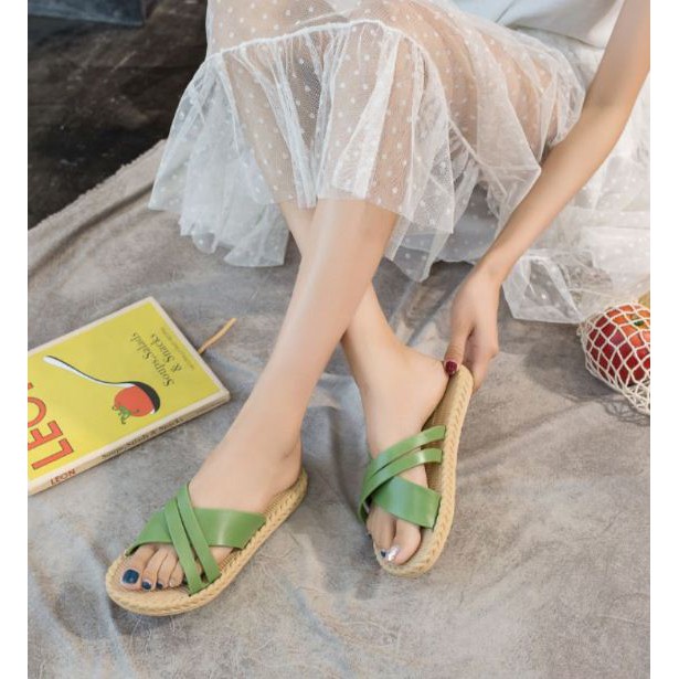 Dép nữ quai chéo đế cói chống trượt DN04