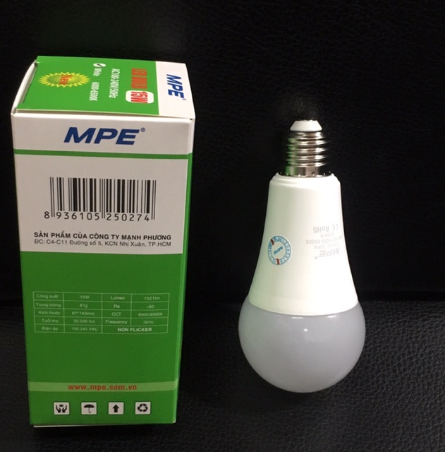 MPE bóng đèn led tròn 15w đạt chuẩn Châu Âu