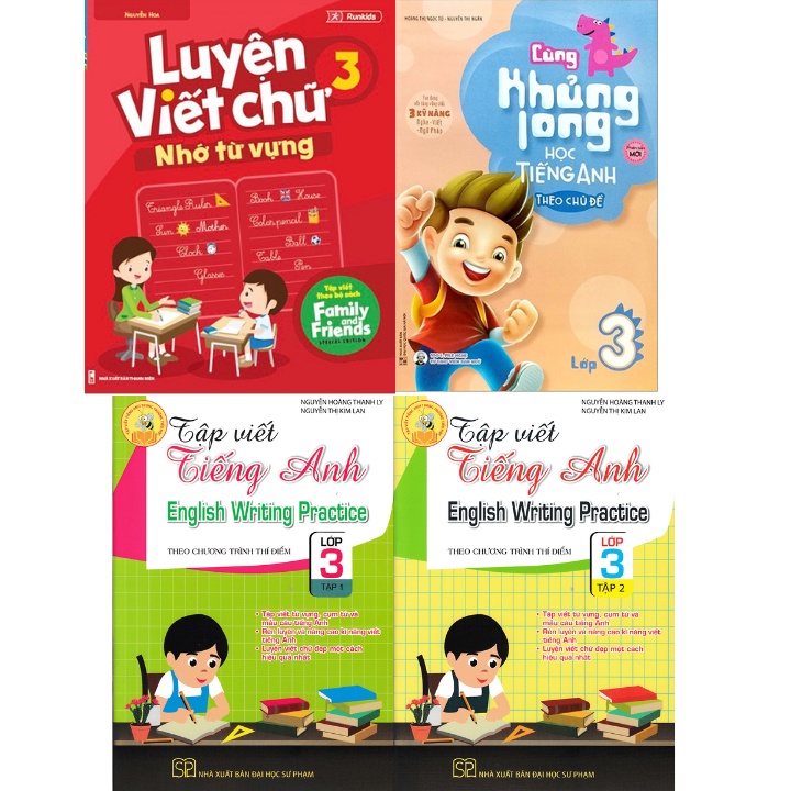 Sách - Combo Cùng Khủng Long Học Tiếng Anh + Luyện Viết Chữ Nhớ Từ Vựng + Tập Viết Tiếng Anh Tập 1+2 Lớp 3