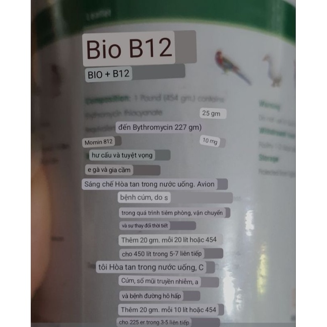Bio B12 lon úm gà con hàng Thái Lan chính hãng