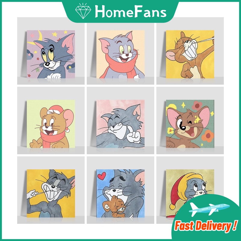 Bộ Tranh Đính Đá 5D Tự Làm Hình Tom &amp; Jerry 30x30cm / 40x40cm / 50x50cm