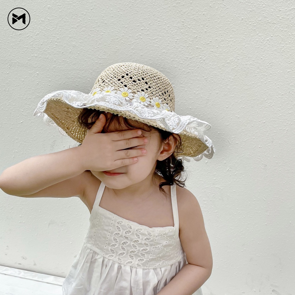 Mũ Cói Phối Ren Chống Nắng Phong Cách Công Chúa Dễ Thương Cho Các Bé