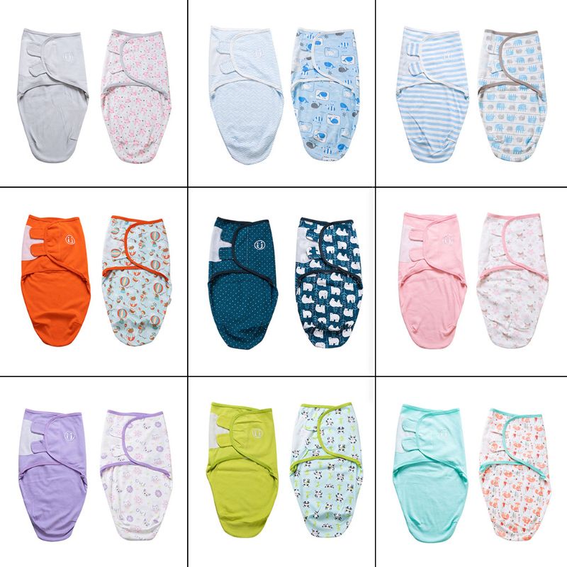 Bộ 2 Chăn Quấn Em Bé Từ 0-2 Tháng Tuổi Chất Liệu Cotton Mềm Mại Hình Kén Dễ Thương