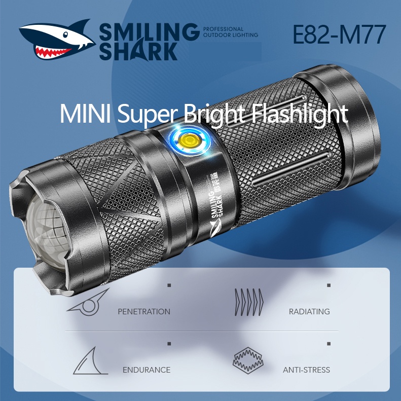 SmilingShark E82 MINI Đèn pin Led Đèn pin M77 Đèn chiếu sáng công suất mạnh USB Có thể sạc lại IPX4 Chống thấm nước Tuổi thọ pin dài 20H Trang chủ Bền bỉ ngoài trời Cắm trại ngoài trời Leo núi Leo núi Mạo hiểm Câu cá Bắt đèn rọi biển Đèn pin