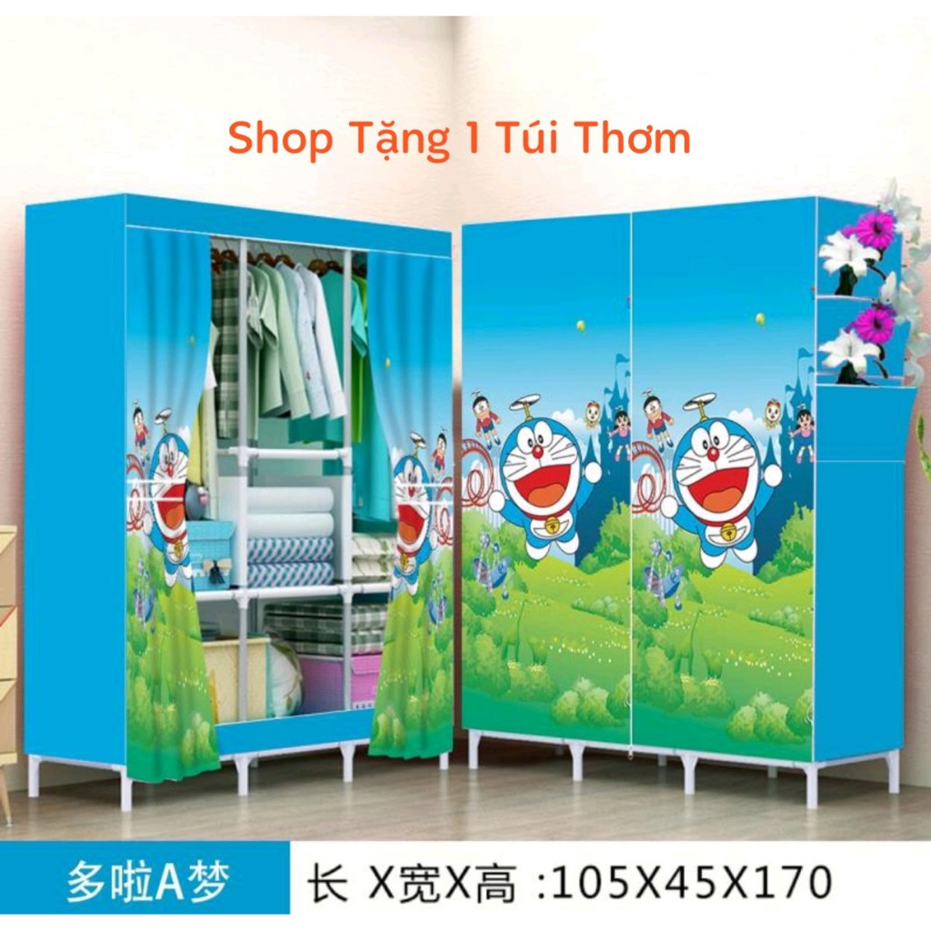 Tủ Vải 3 Buồng 8 Ngăn Doremon & Mèo Kitty Cho Bé [ Shop Tặng 1 Túi Thơm ]