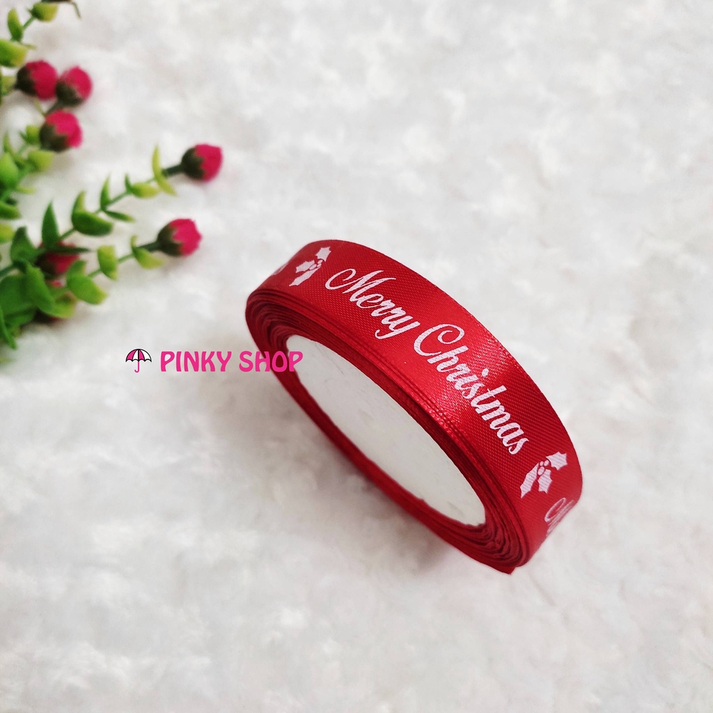 Ruy băng chữ noel, giáng sinh, merry christmas vải lụa dùng để trang trí Pinky Shop mã RBGS1