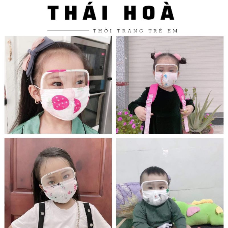 Khẩu trang có kính cho bé trai và gái chống bụi,giọt bắn 3 tháng-6 tuổi