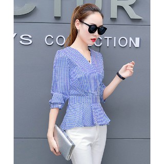 (XANH/  ĐỎ )Áo peplum tay dài