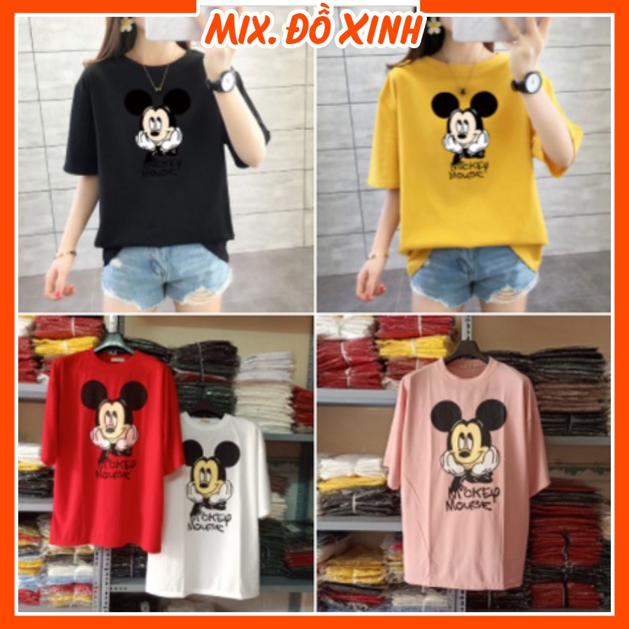 Áo thun form rộng áo phông tay lỡ Thu Hà chất liệu thoáng mát in hình Chuột Mickey Mouse