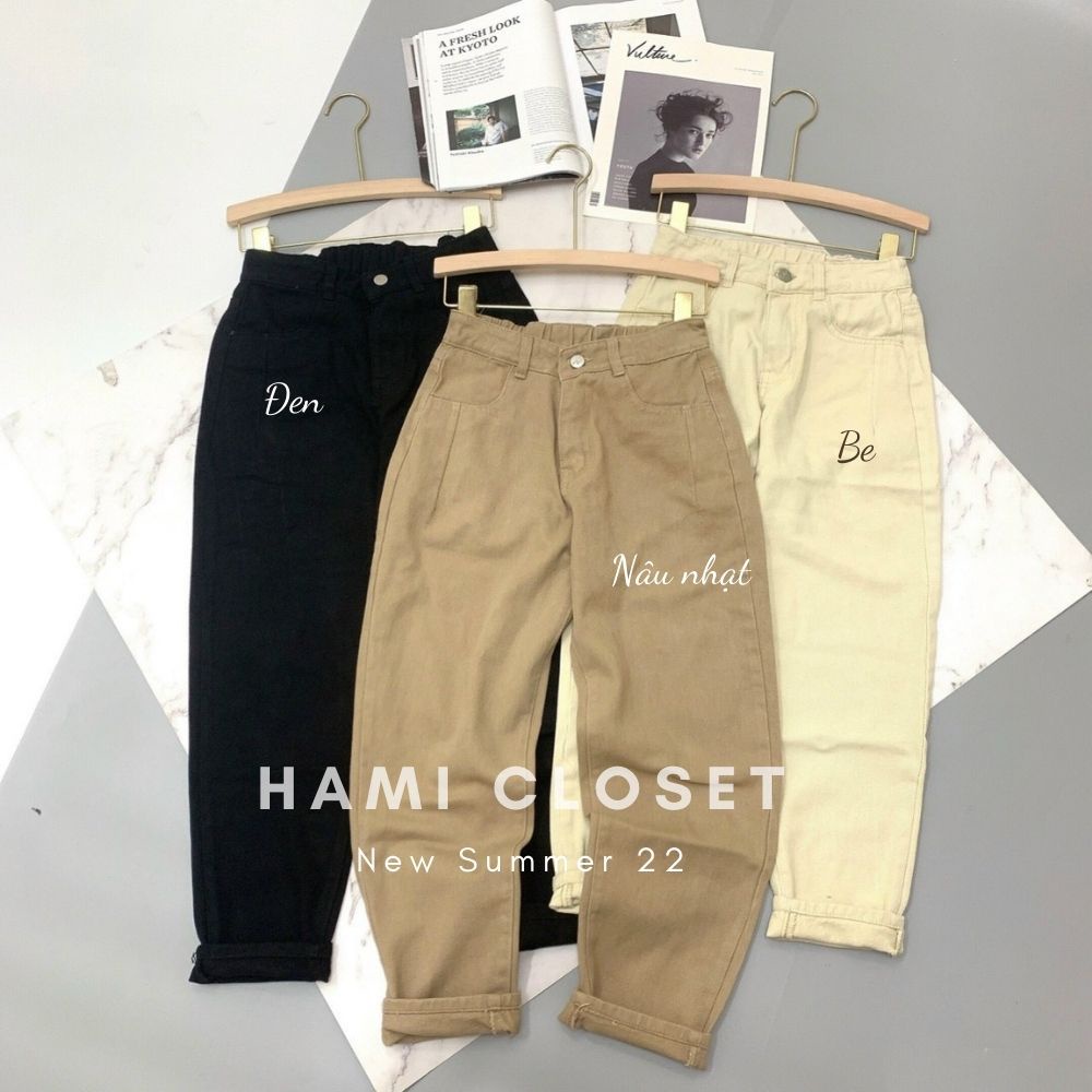 Quần nư baggy jeans kaki baggy kiểu dáng trơn basic chun sau phong cách đơn giản vintage 6801