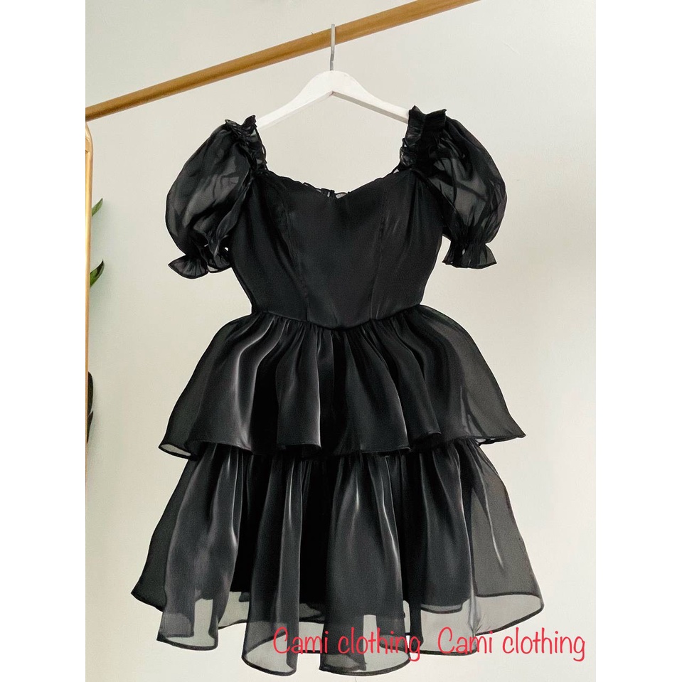 Đầm Đen Cúp Ngực Trễ Vai 2 Tầng Lapi VN, Có Big Size, Chất Tơ Organza Cao Cấp, Kèm Ảnh Thật - Lapi VN