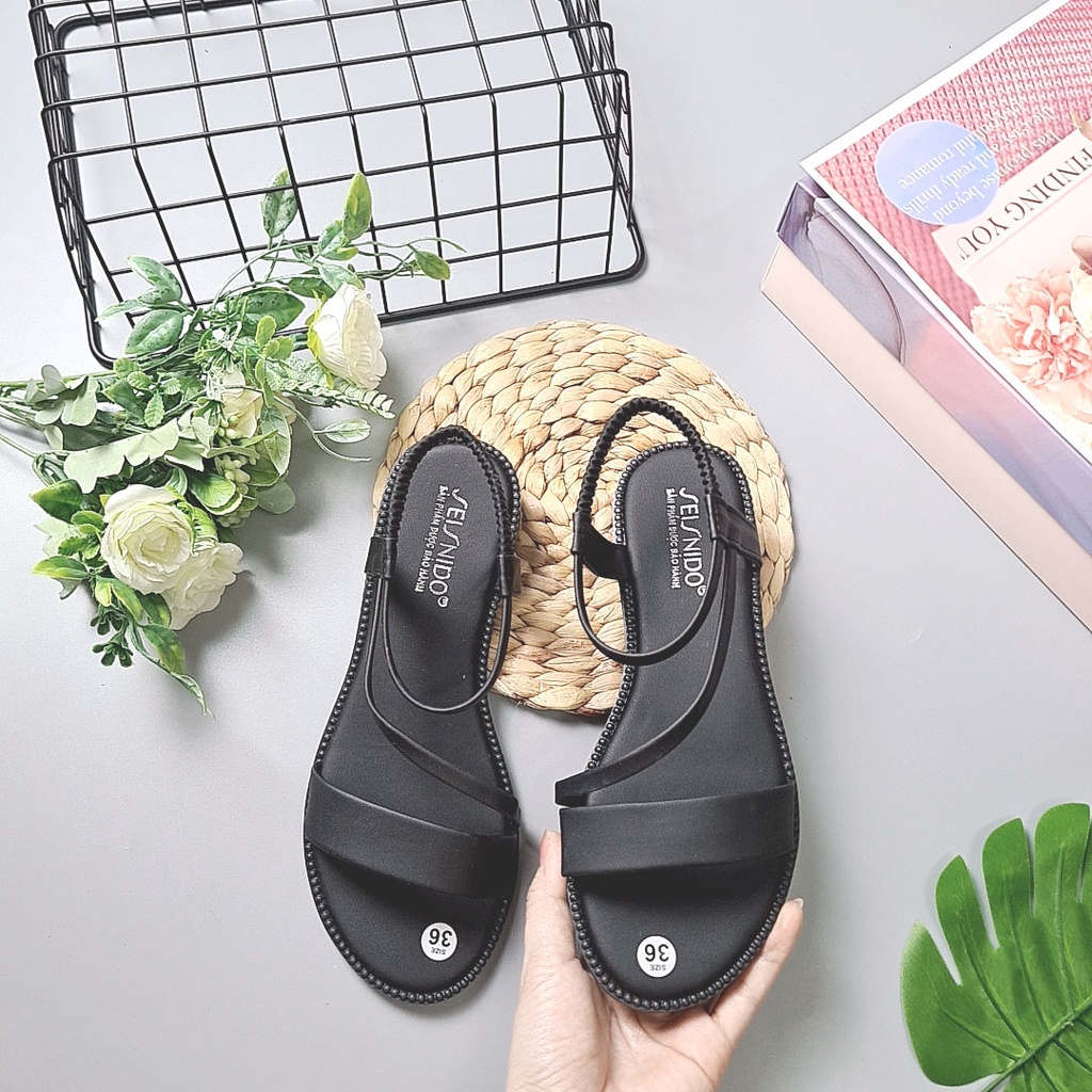 Sandal nữ đi học hàn quốc STYFANI, Giày quai hậu nữ đế bằng dây chéo quải mảnh đi êm chân