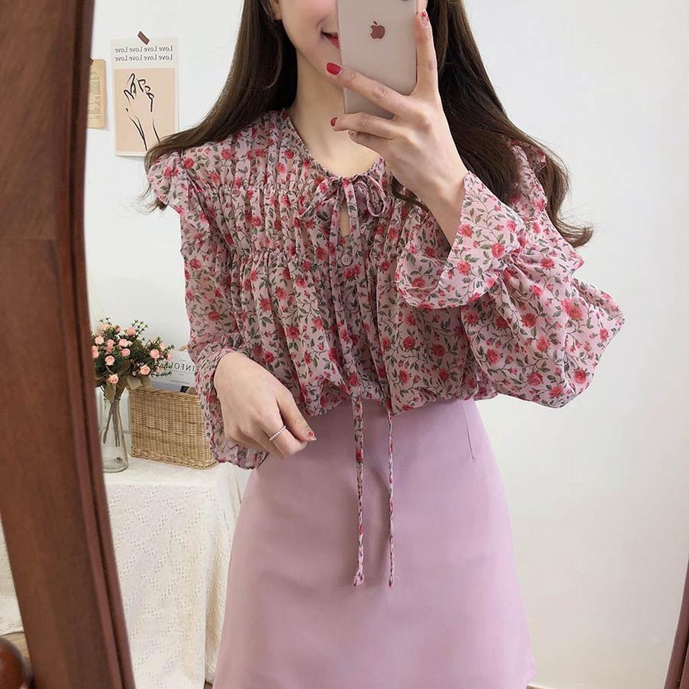 Áo sơ mi voan hoa dài tay thời trang hàn quốc dành cho nữ 28109 | BigBuy360 - bigbuy360.vn