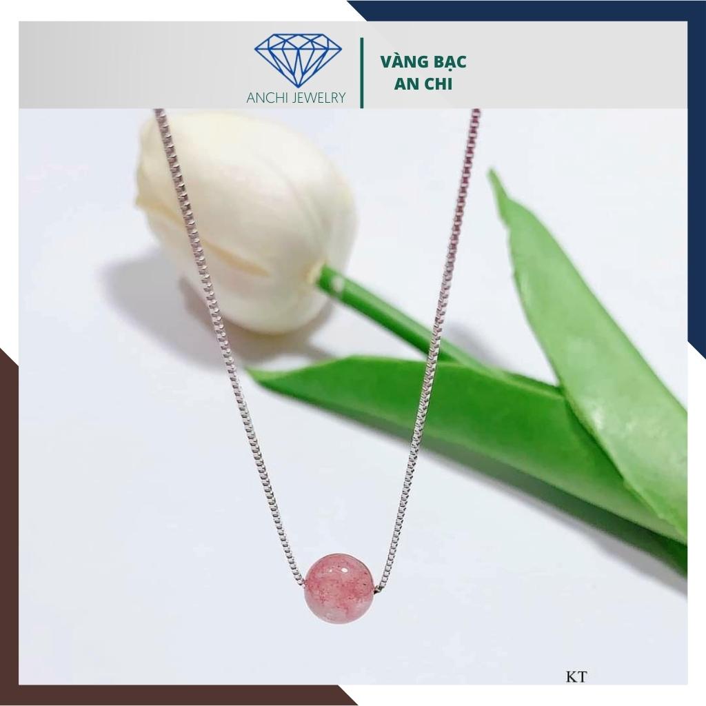 Dây chuyền bạc xuyên tâm xỏ hạt trai 8mm màu trắng ánh hồng, size 0,6mm và 1mm, Anchi jewelry