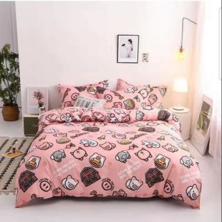 Bộ chăn ga gối poly cotton lợn hồng