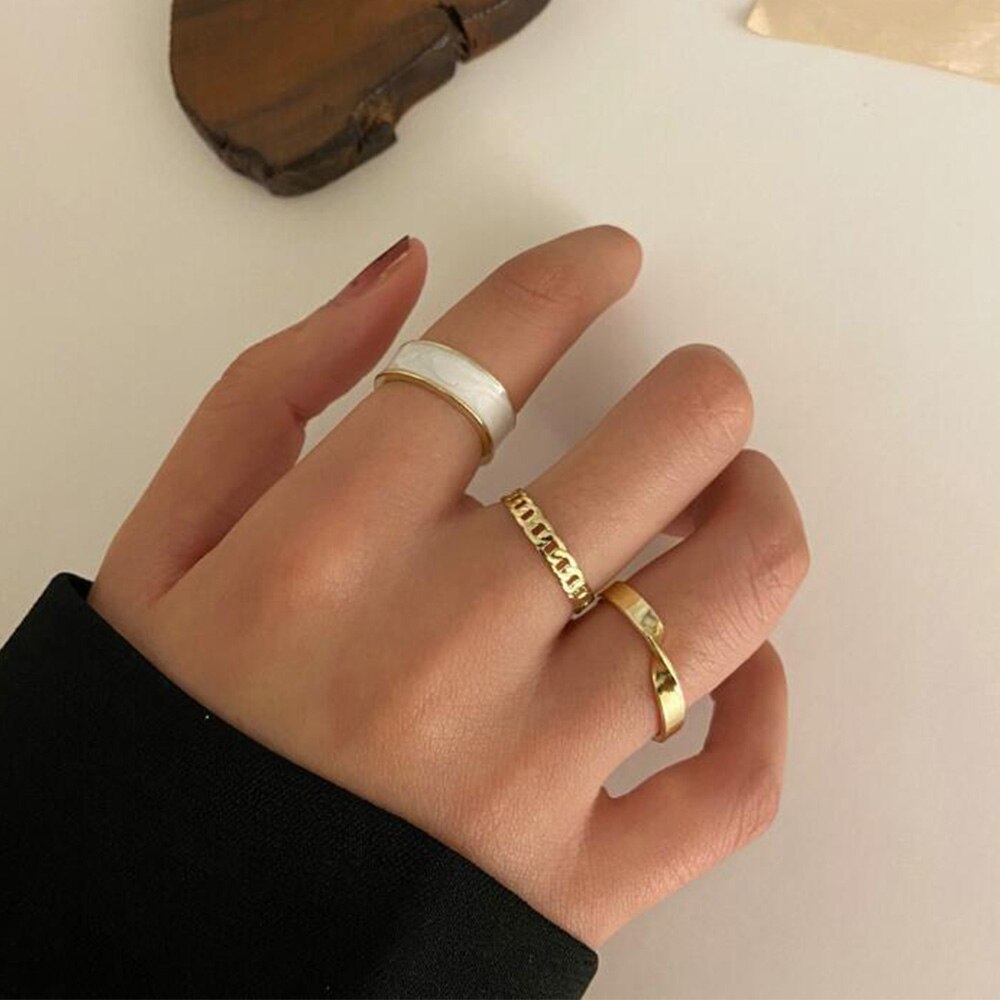 Set 3 nhẫn kim loại thiết kế hình học đơn giản thời trang cho nữ