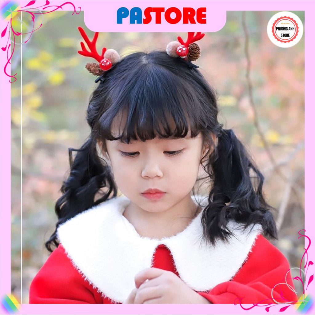 Set 2 kẹp tóc Noel Giáng sinh sừng tuần lộc phối phụ kiện lung linh ngộ nghĩnh cho bé và phải nữ.