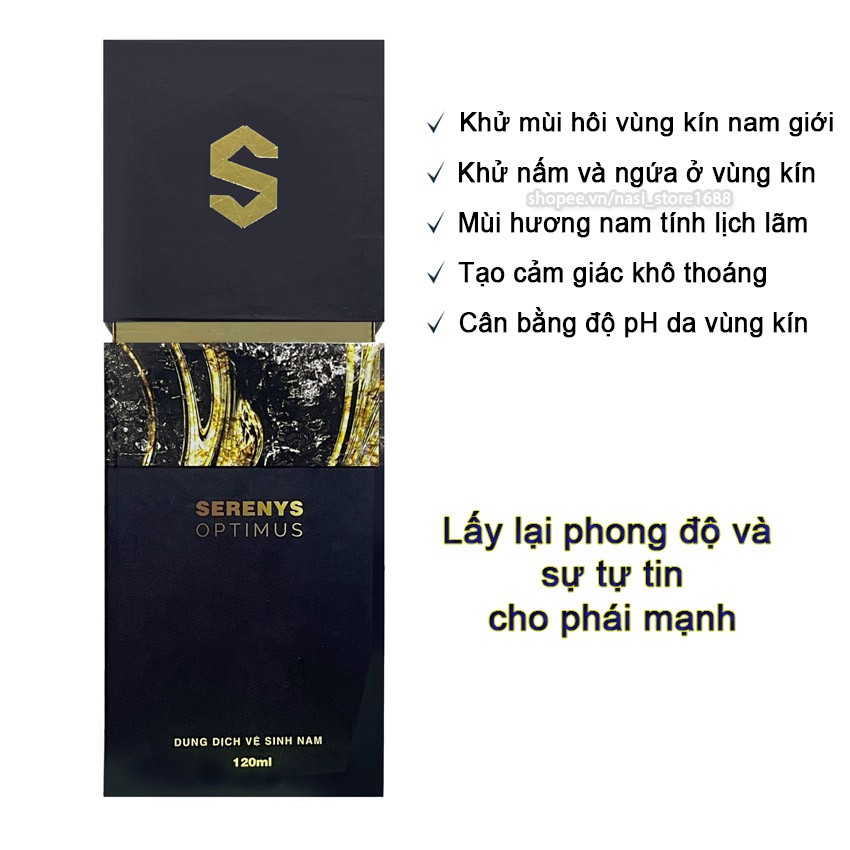 Dung dịch vệ sinh nam cao cấp Serenys Optimus 120ml giúp khử mùi hôi, làm sạch vùng kín, hương thơm nam tính suốt 24h