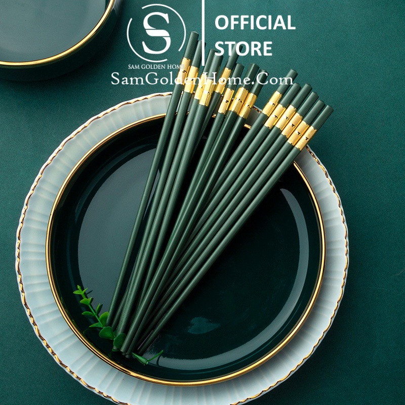 Đũa Mạ Vàng Emerald Hợp Kim Chống Trượt Sang Trọng Màu Xanh Cổ Vịt Xanh Lá