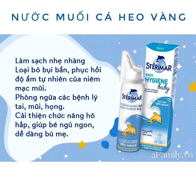Xịt mũi nước muối biển. Xịt mũi cá heo Sterimar  - giúp làm sạch, hết nghẹt mũi cho trẻ sơ sinh