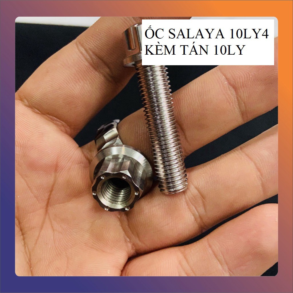 COMBO 02 ỐC SALAYA 10LY4 INOX 304 sáng bóng kèm 02 tán đầu hở SALAYA GẮN BÁT TREO PÔ, phuộc xe CHO DÒNG xe YAMAHA