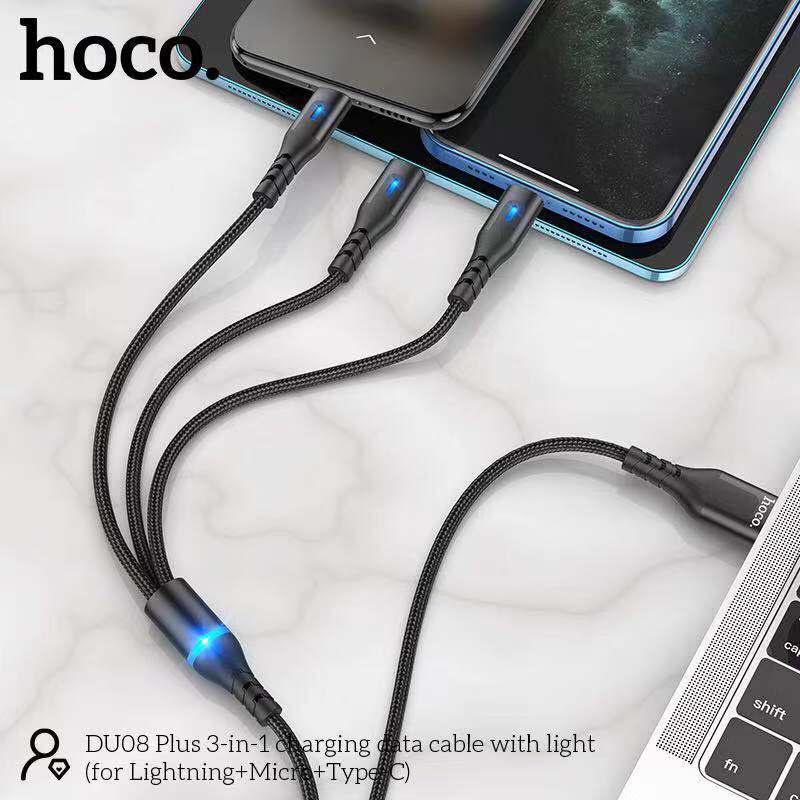 Dây Cáp Sạc Dù Báo Đèn 3 đầu Hoco DU08 3in1