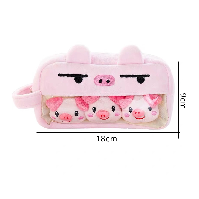 Túi Đựng Bút Trong Suốt Họa Tiết Hoạt Hình Phối Lông Nhung Xinh Xắn