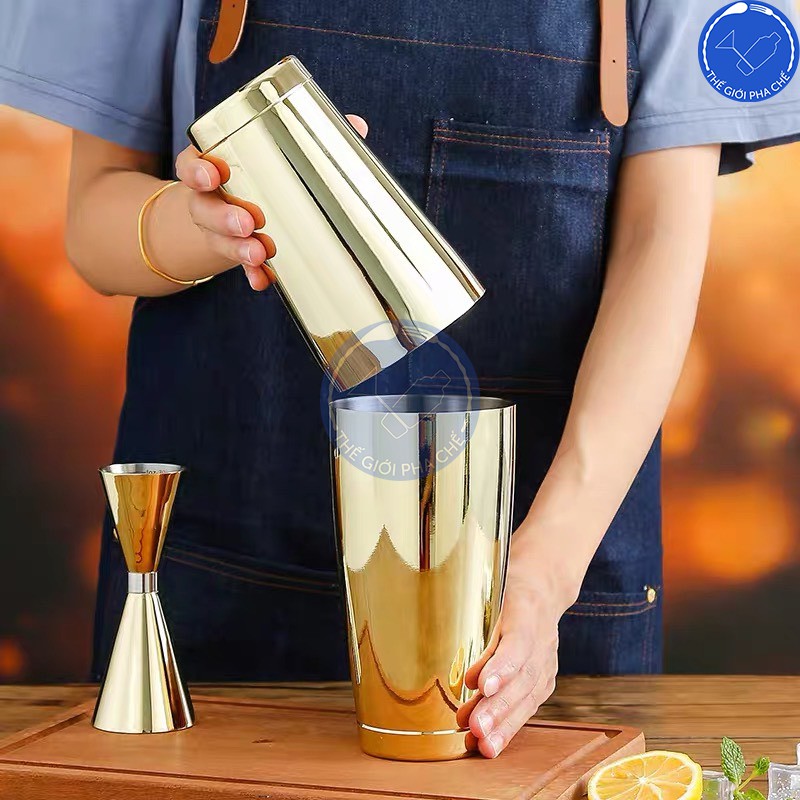 Bình Lắc Shaker Inox 2 Đáy Màu Lì/  Boston Shaker Inox 2 Đáy Sần