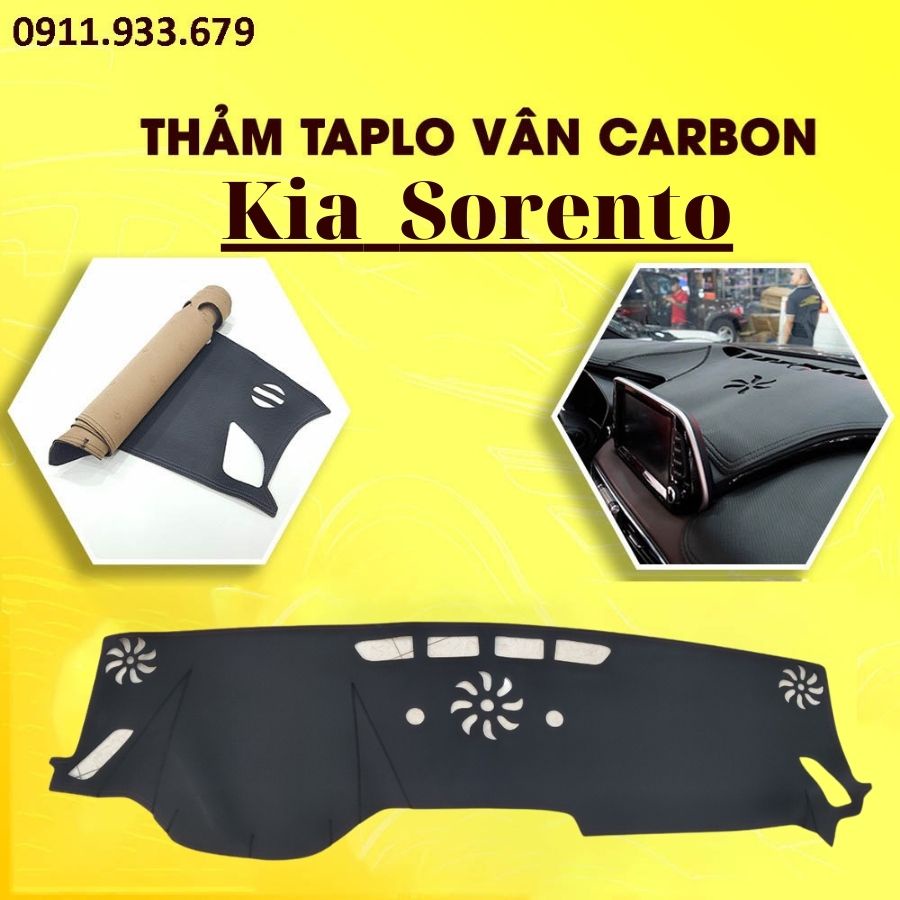 🔥HCM-Thảm taplo da carbon cao cấp cho xe Kia Sorento 2012 đến 2023 màu đen