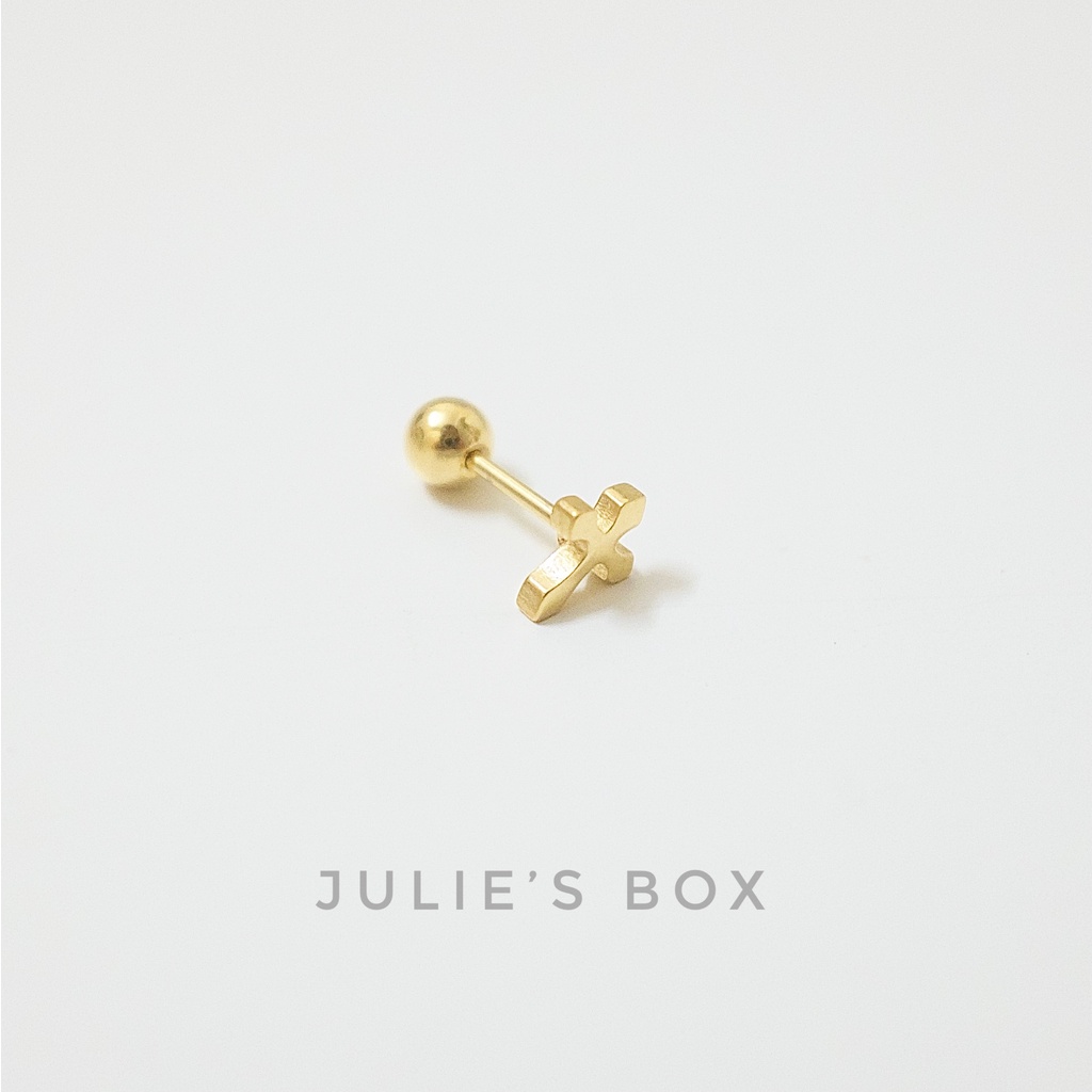 [1 Chiếc] Khuyên Tai Titan Unisex Thánh Giá Màu Vàng Đuôi Bi Không Gỉ Sét Không Ngứa Bông Tai Julies Box 66