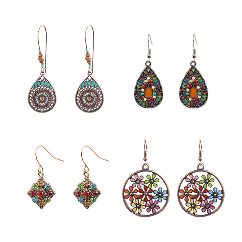 4 Pair/set Ethnic Style Alloy Earring Women Dangling Ear Hook Earring Girls Bohemian Ear Jewelries  【broxah】
