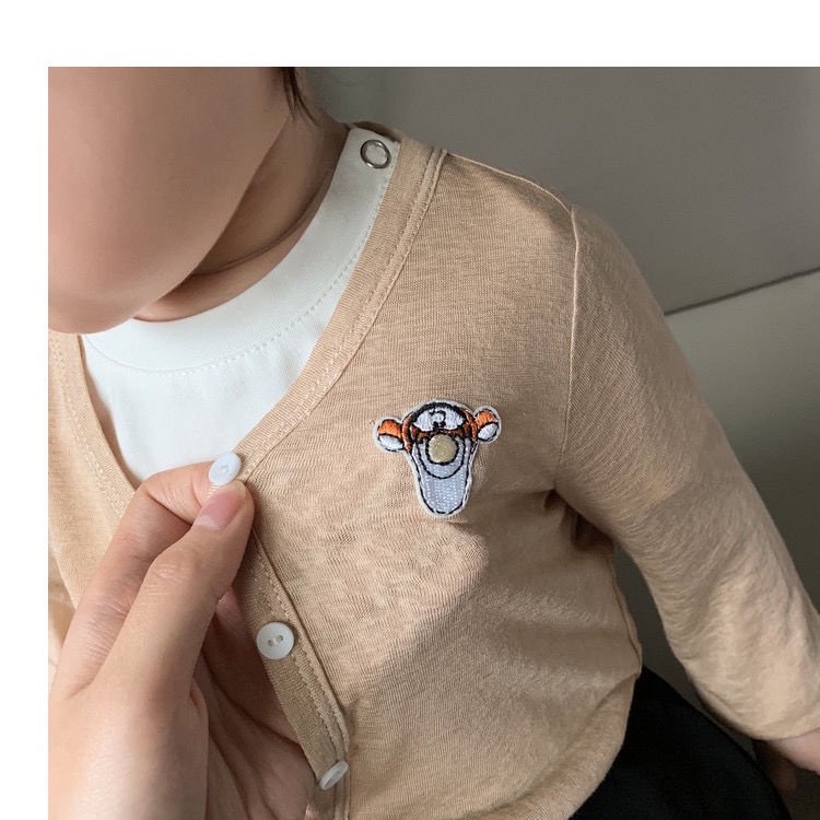 Áo khoác sơ mi Cotton mỏng chống nắng thêu họa tiết hoạt hình dễ thương cho bé