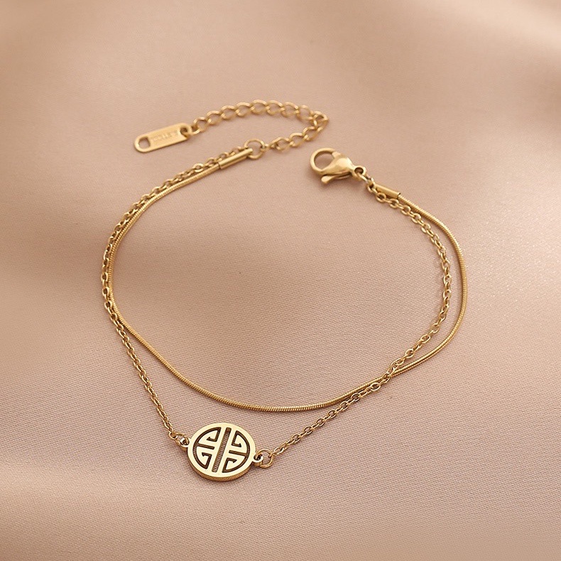 Lắc tay nữ TITAN NGUYÊN CHẤT vòng tay nữ mạ vàng 18k KHÔNG GỈ mặt chữ phúc trang sức titan thời trang mẫu mới 2021