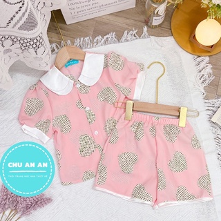 [ 9-40kg] Bộ Ngủ Pijama Lụa Mango Phối Cổ Hai Lá -  Pijama Bé Gái Cao Cấp Tay Cộc Họa Tiết Đáng Yêu