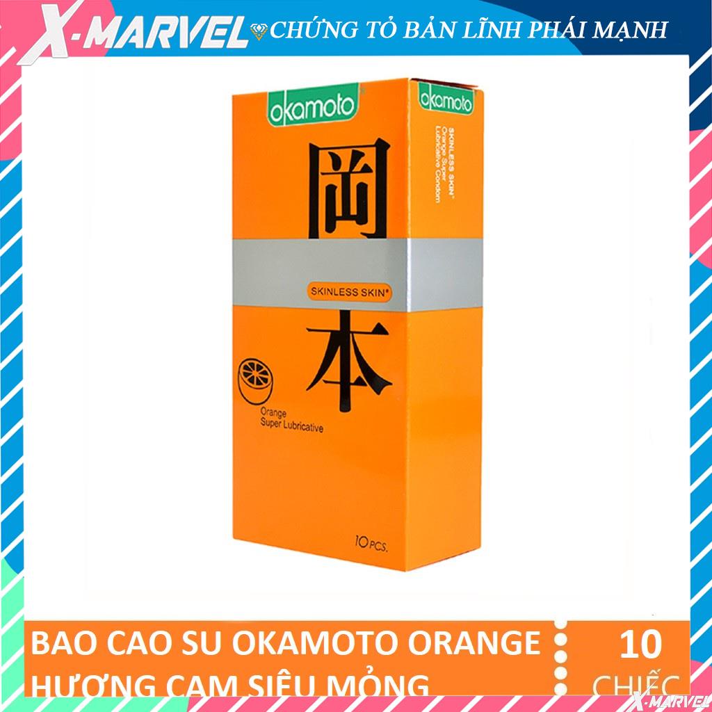 Bao Cao Su Siêu mỏng nhiều gel bôi trơn Okamoto Orange hương cam