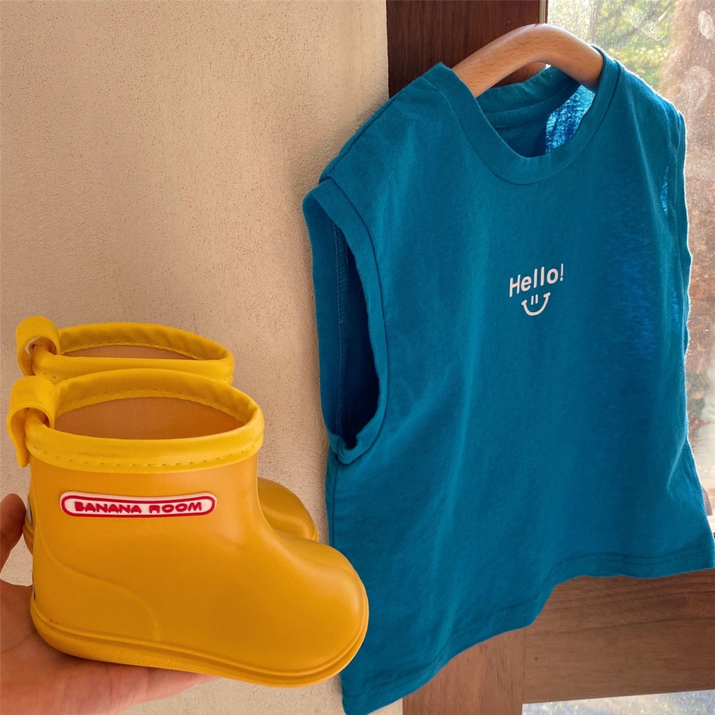 [Babycat] Hàng Có Sẵn Bán Chạy Áo Thun Cotton Không Tay In Mặt Cười Nhiều Màu Sắc Phong Cách Hàn Quốc Nhật Bản Hàng Bán Chạy Cho Bé Trai Bé Gái