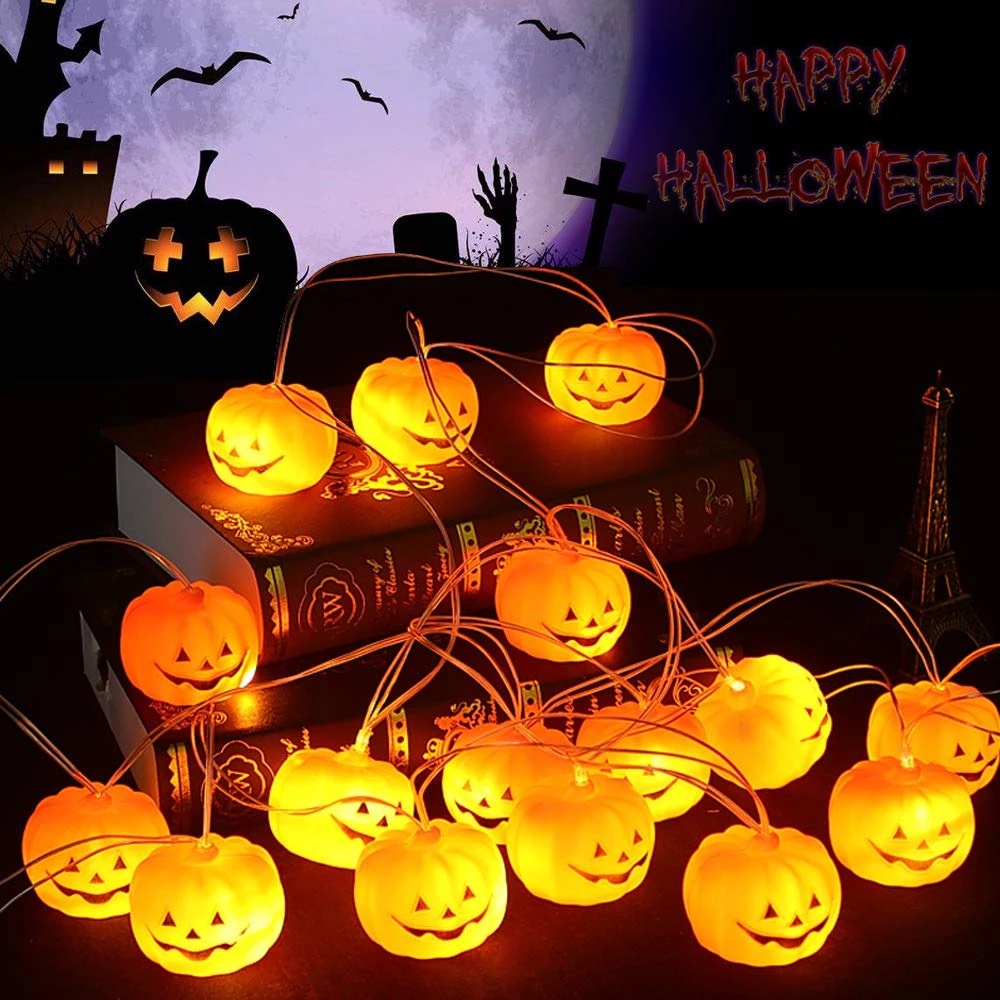 Dây Đèn Led 10 Bóng Hình Quả Bí Ngô Mặt Cười Trang Trí Tiệc Halloween