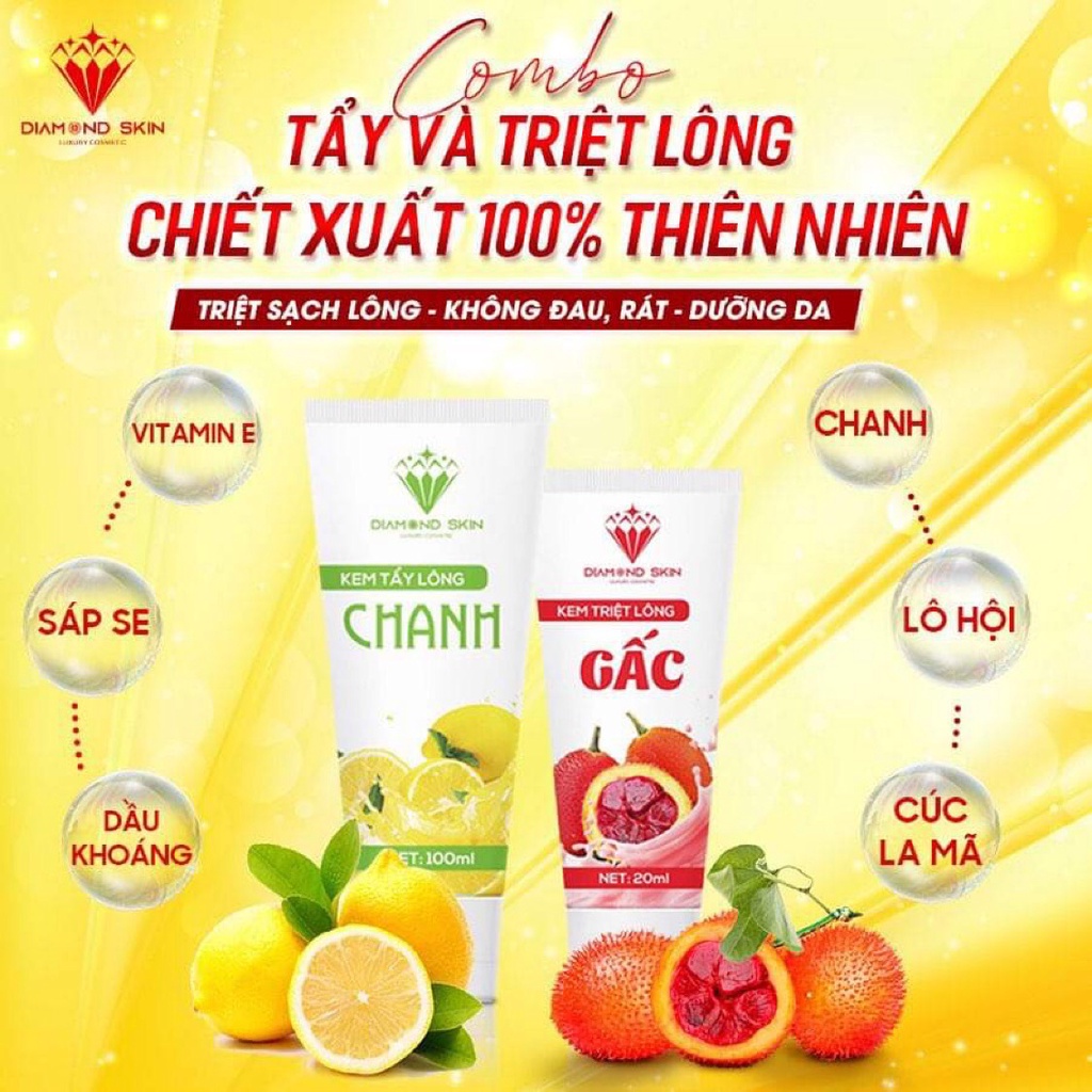 Combo kem tẩy lông và triệt lông chanh gấc an toàn không đau rát,mờ thâm