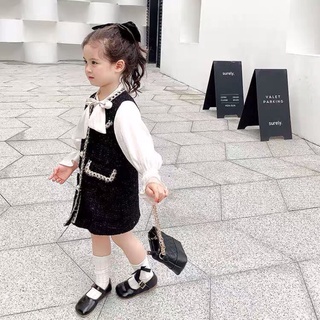 (SALE nơ 130, ko nơ 110) Váy dạ phối sơ mi hàng QC cho bé