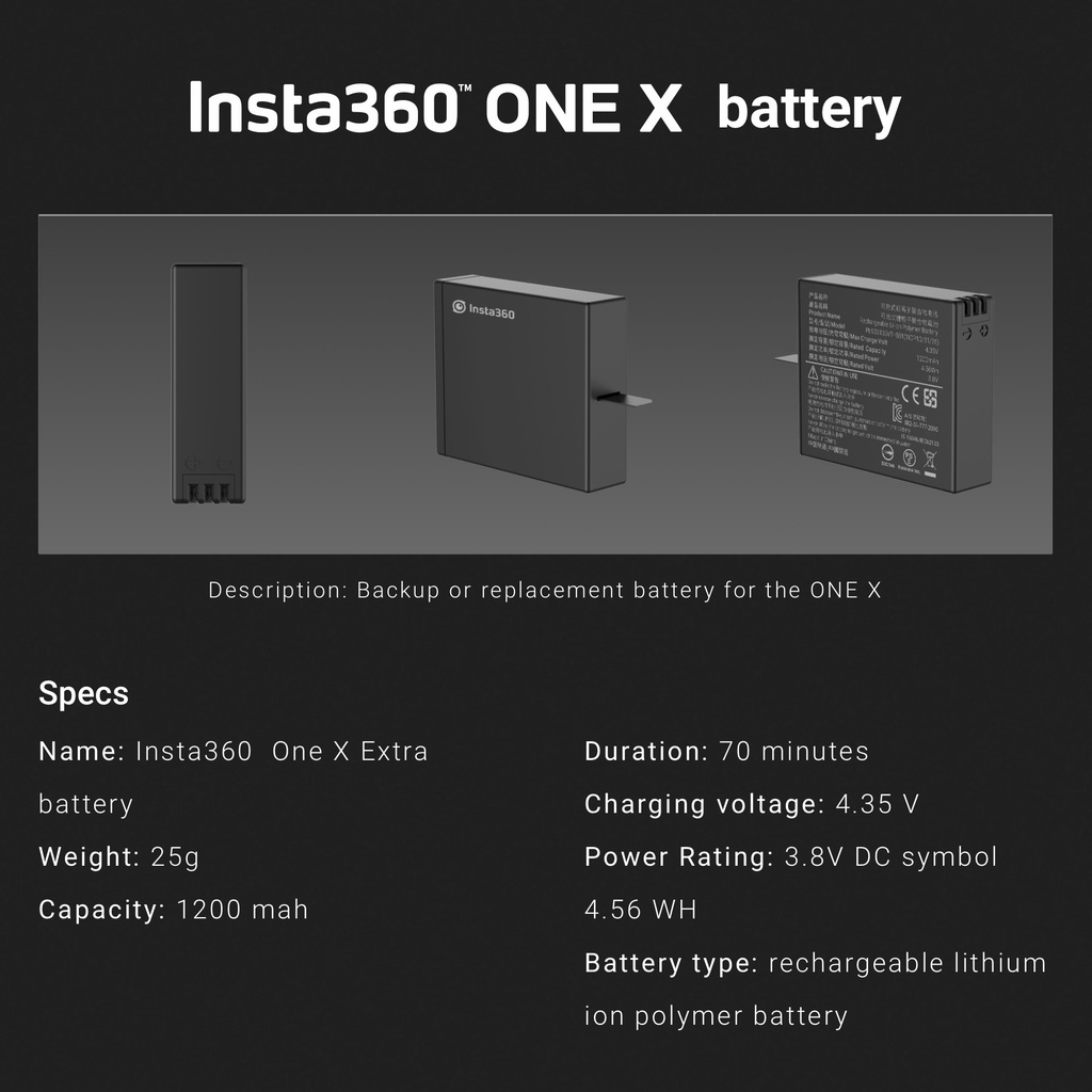 Pin Insta 360 ONE X – Battery Kit