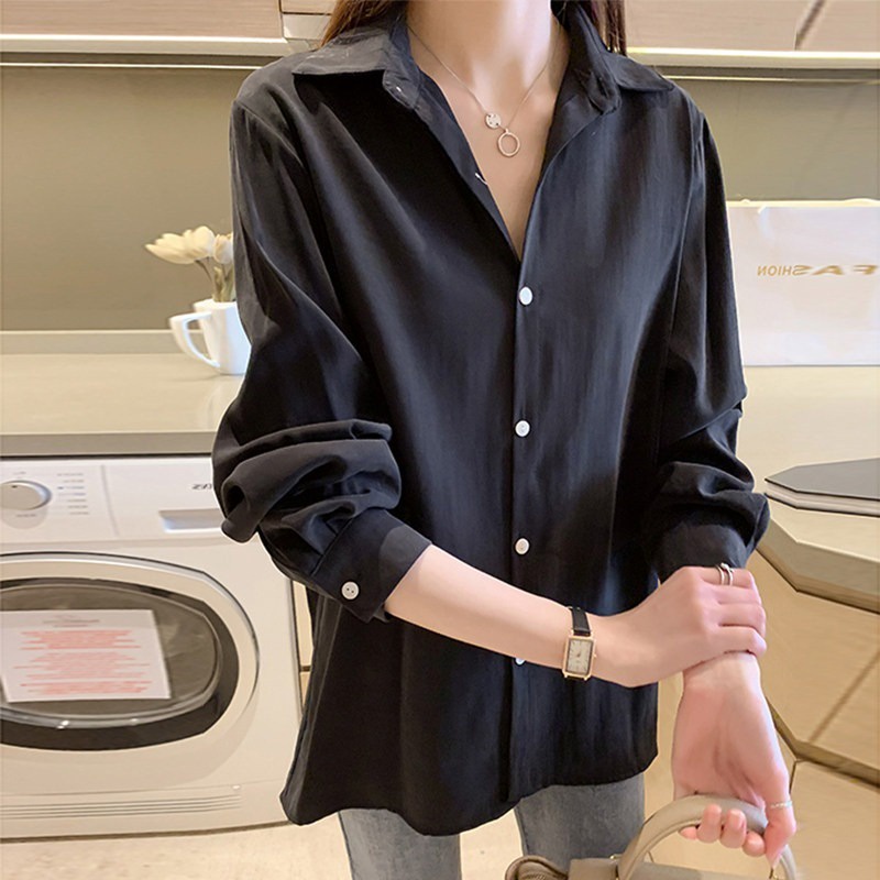 Áo sơ mi DADUHEY chiffon tay dài dáng rộng size lớn 3 màu sắc tùy chọn phong cách Hàn Quốc thời trang