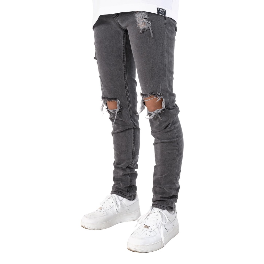 Quần Skinny Jeans Nam FNOS Streetwear Màu Xám Rách Gối NZ24 - Local Brand Chính Hãng