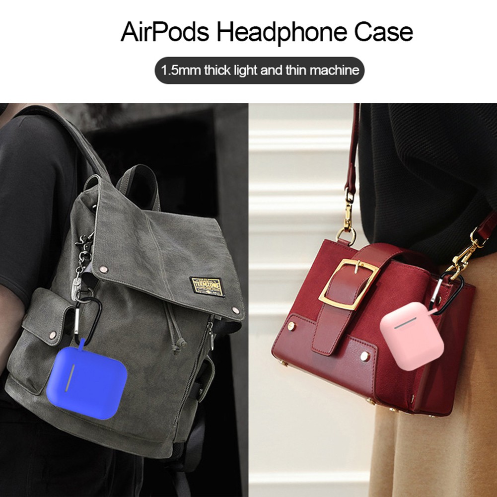 Bộ Hộp Đựng Tai Nghe Airpod Bằng Silicone Chống Rơi Có Móc Treo