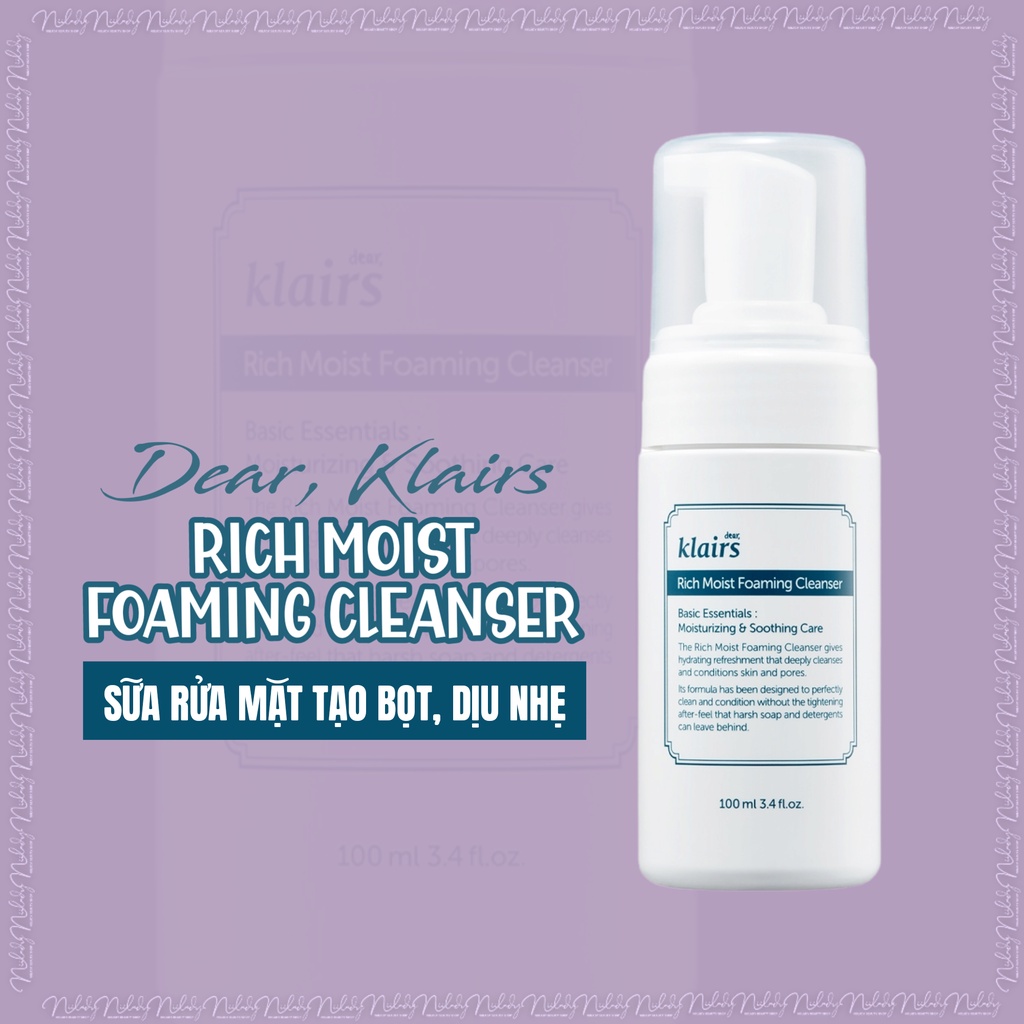 (HSD 25/8/2024) Sữa Rửa Mặt Klairs Rich Moist Foaming Cleanser