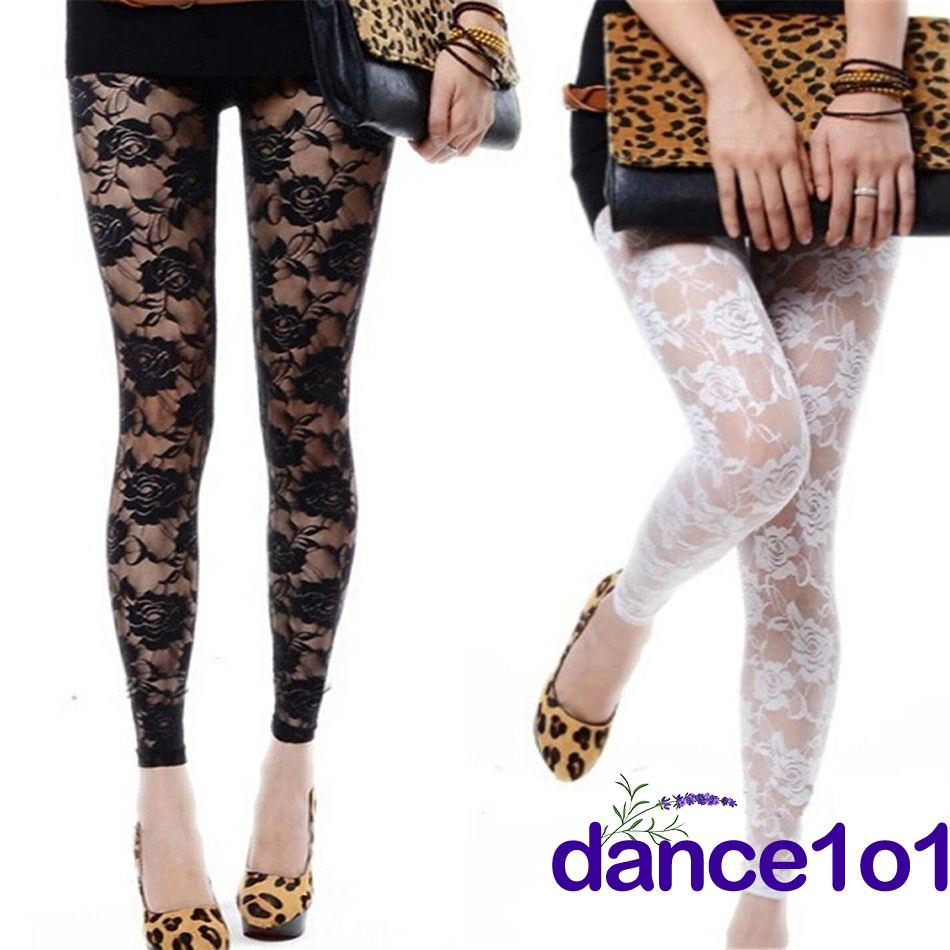 Quần legging nữ bằng ren hình hoa hồng quyến rũ dành cho nữ thời trang