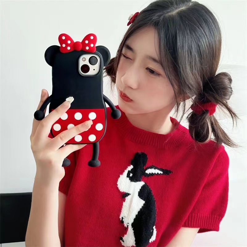 Ốp Điện Thoại Dẻo Họa Tiết Hoạt Hình Minnie Chấm Bi Kèm Vòng Đeo Tay Chống Rơi Cho iPhone 11 / 12 / 12PRO MAX / 13PRO MAX / XR / XS plus