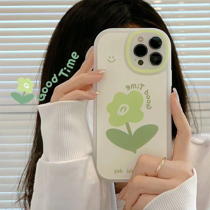 Ốp Điện Thoại Họa Tiết Hoa Màu Xanh Lá Cho IPhone 12 13 11 Pro Max X Xs Max Xr