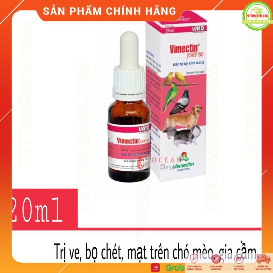 Thuốc nhỏ sống lưng trị ve ghẻ, bọ chét, mạt trên chó mèo, gia cầm - Vemedim Vimectin Pour On