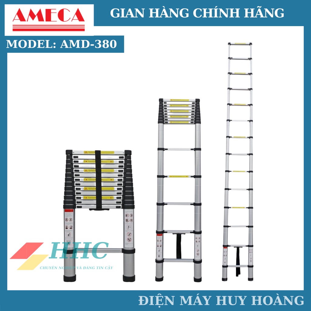 Thang nhôm rút đơn 13 bậc AMECA AMD-380, thang nhôm rút đơn cao 3,8m