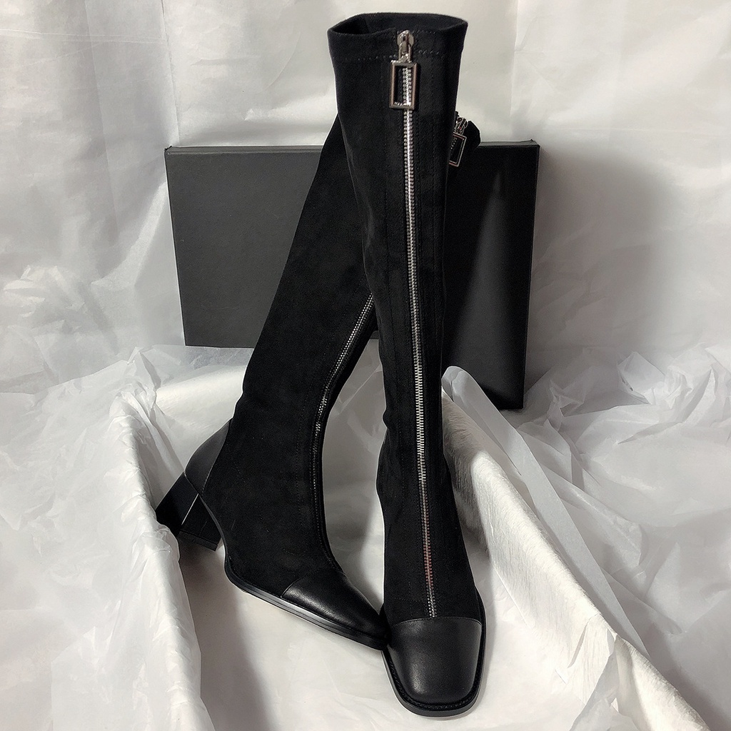 Giày Bốt Cao Gót Mũi Vuông Màu Sắc Đơn Giản Phong Cách Hàn Quốc